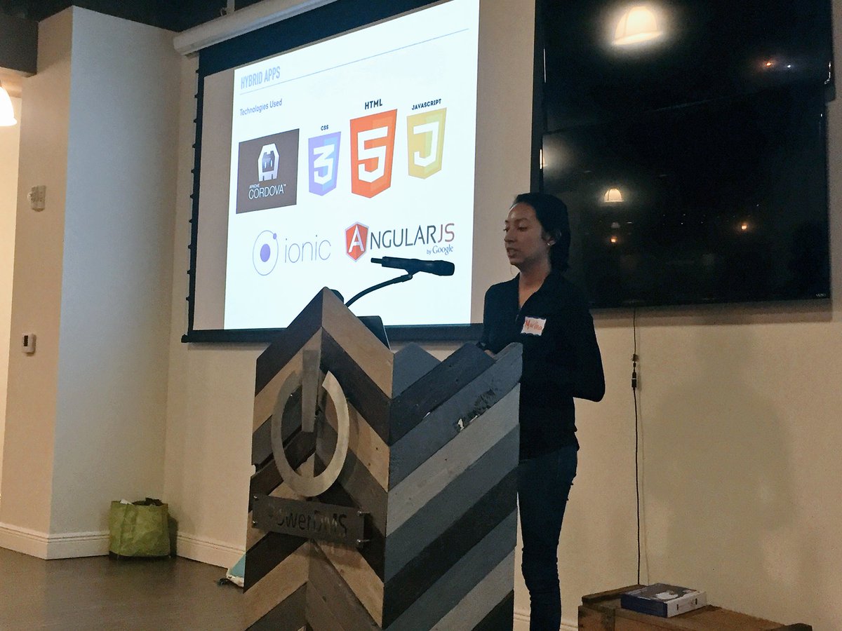 Martha Cornejo shows the #orlandoladydevs meetup how to build mobile apps with web technologies. #womenintech