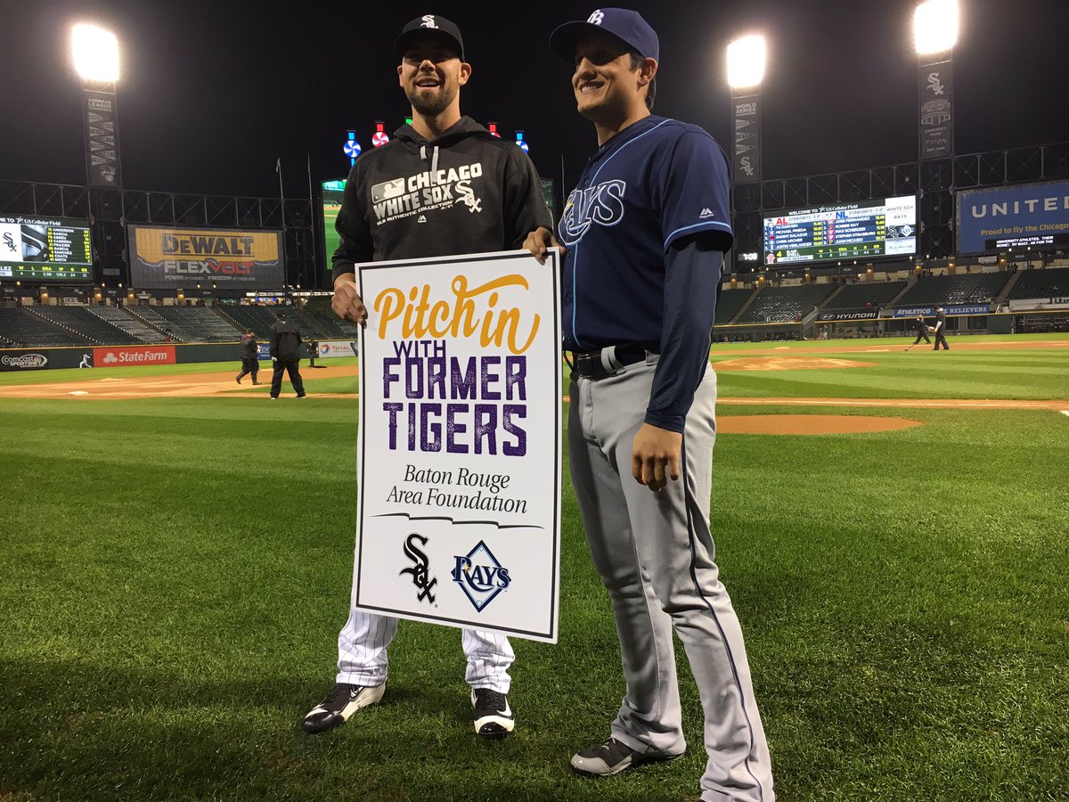 whitesox's tweet photo. .@anthony_ranaudo and Mikie Mahtook were recognized for Pitch In with Former Tigers, aiding Baton Rouge flood relief. https://t.co/qNlssBohWj