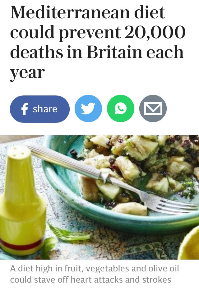 DrAseemMalhotra's tweet image. Cambridge MRC study -Brits adopting Med Diet could prevent 20,000 deaths/yr! telegraph.co.uk/news/2016/09/2… #obesity #NHS