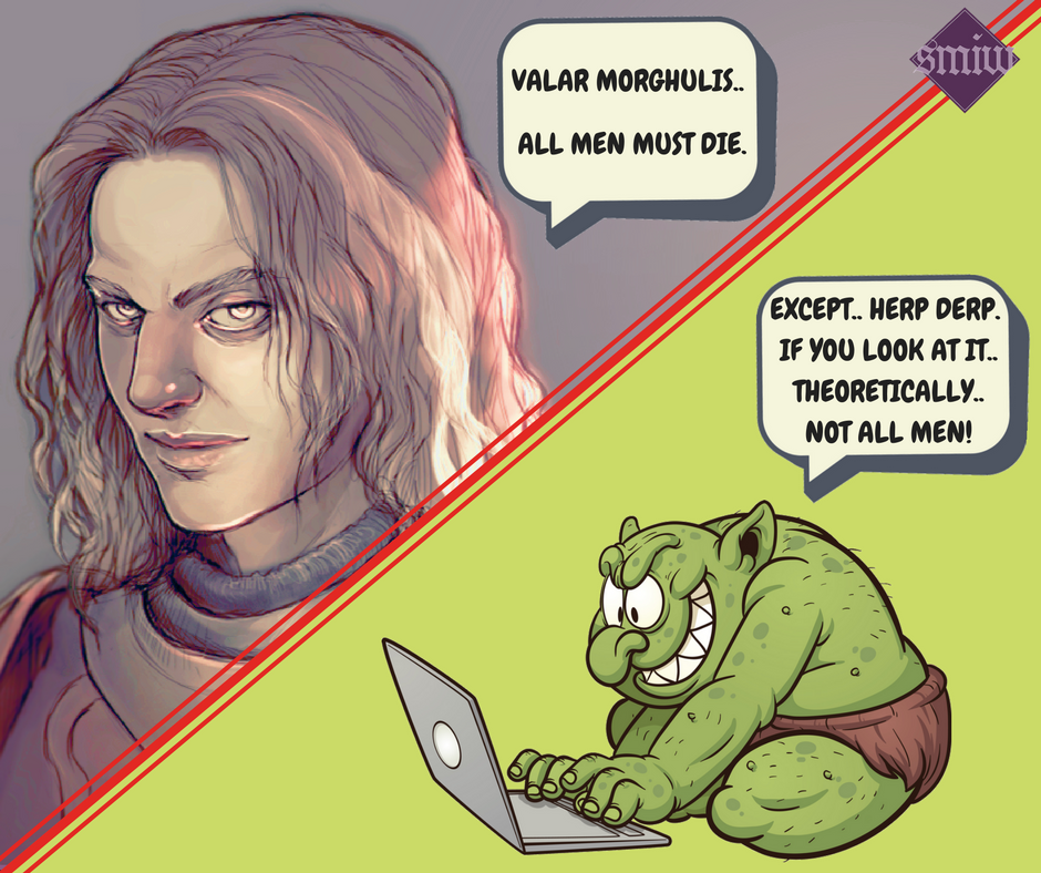 SpoiltWoman's tweet photo. #NotAllMen is a parroted cop-out & adiversionary play. #GoTHumour
When #JaqenHagar met the MRA trolls.
#YesAllWomen #RedefineGender https://t.co/IfbDZ34tED