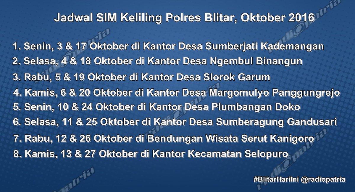 Jadwal SIM Keliling Blitar April 2024