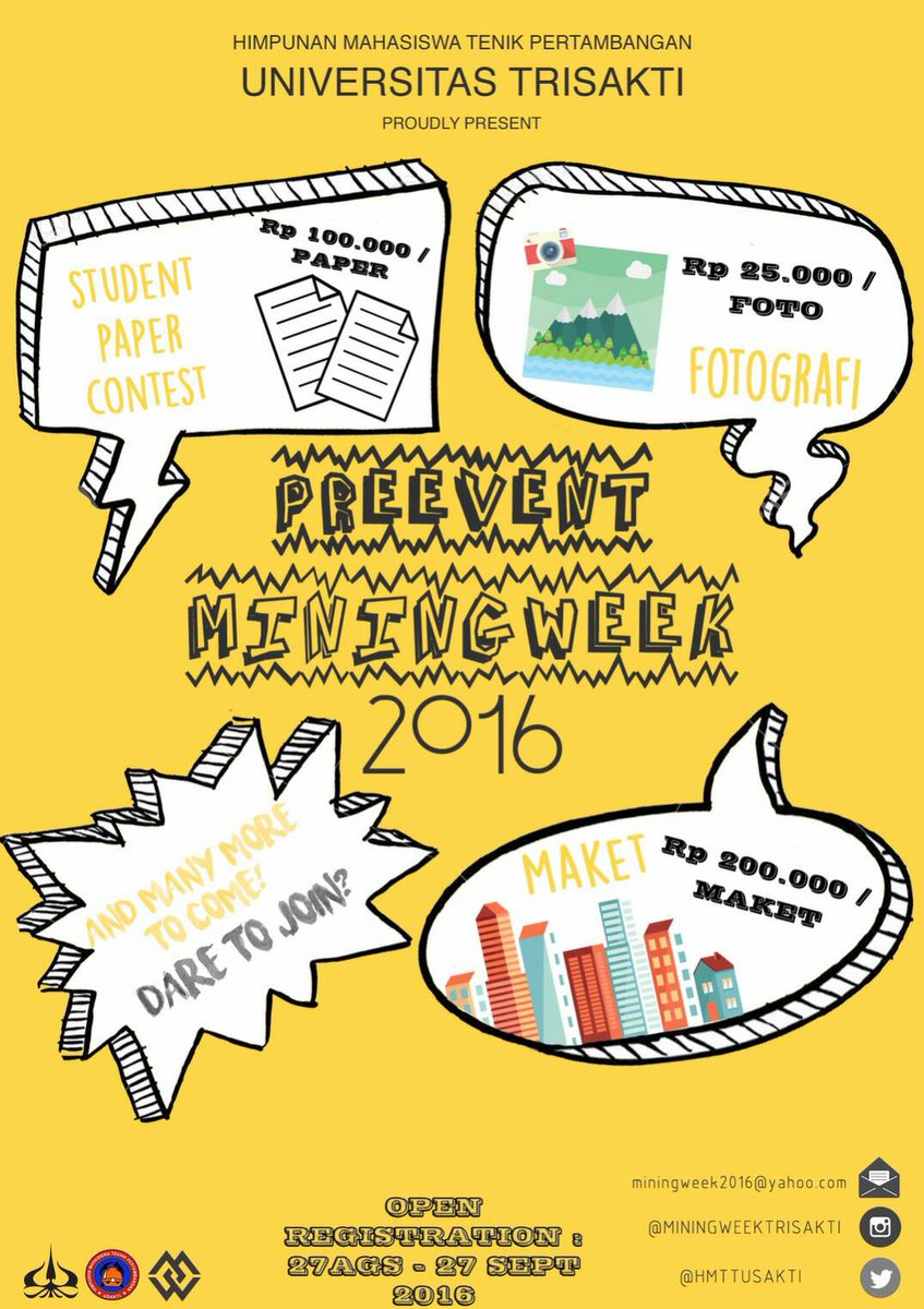 MINING WEEK 2016] 
Here are what you can expect from MINING WEEK 2016:
✖️Maket /Mockup Competition
✖️Student Paper Competition
✖️Photography