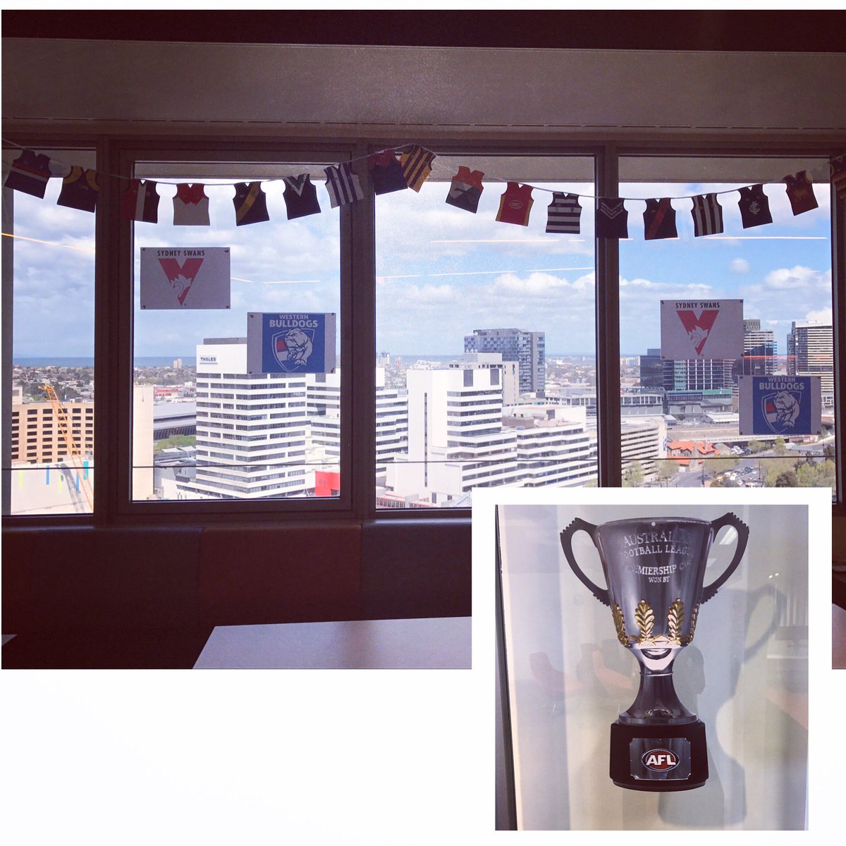 CynthiaCunden's tweet photo. #Nintex getting into the AFL grand final spirit #MelbourneBulldogs #SydneySwans https://t.co/hNYL9w51Mv