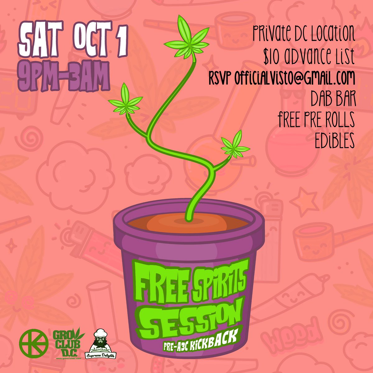VistoHLK's tweet photo. this sat @HippieLifeKrew &amp;@growclubdc bring you 
"Free Spirits Session" the 
Pre A3C kickback RSVP
for 10$ admission #HLK https://t.co/cYBllEsVpj