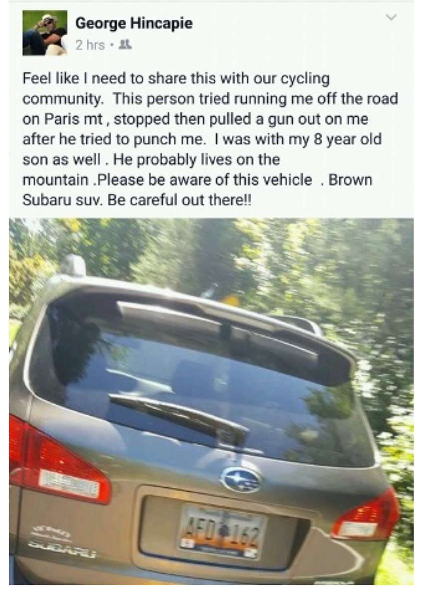 dwuori's tweet photo. Motorist pulls a gun on George Hincapie and his 8-year-old son. https://t.co/V1D29TiUdg