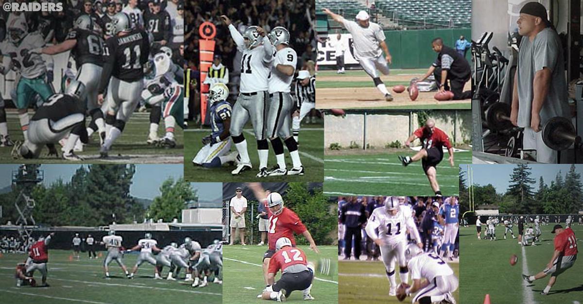 Raiders's tweet photo. Through 17 seasons, Sebastian Janikowski has kicked in 44 different stadiums and continues to make history.

Read: https://t.co/5hi0JpoYJb https://t.co/6ZagjmUY09