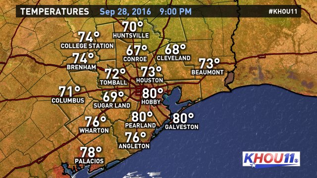 Good evening! Here's the 9pm temperature roundup. See you in under an hour, for KHOU 11 News at 10pm.