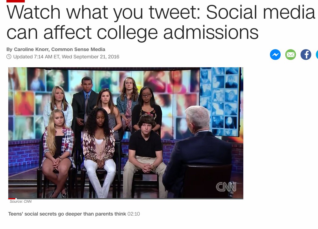 CollegeMatchUS's tweet image. What are U as a parent OR student doing to keep up with the subtle nuances of social media? #CollegeAdmissions cnn.com/2016/09/21/hea…