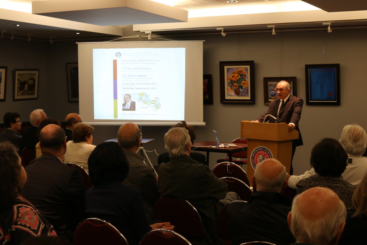 armembcan's tweet photo. .@armembcan Armen #Yeganian gave a lecture about the Republic of #Armenia's next 25 years at @AGBUMONTREAL. #Independence25 @MFAofArmenia https://t.co/JfgWn7e3zO