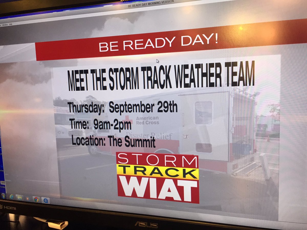 MichaelSmithWX's tweet photo. .@WIAT42 @WxByAshley @Nate_HH @MarkPrater #BeReadyDay 9a-2p The Summit Shopping Center #Safety #Family #Plan #Free to public #onDeck42 https://t.co/iUoxrRrhgV