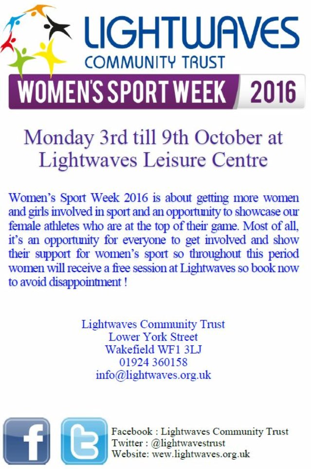Lightwaves (@lightwavestrust) on Twitter photo Celebrate Women's Sport Week here on 3rd - 9th October. Book in advance to avoid disappointment ! <a href="/WomensSportsUK/">Women's Sports UK</a> Celebrate Women's Sport Week here on 3rd - 9th October. Book in advance to avoid disappointment ! <a href="/WomensSportsUK/">Women's Sports UK</a>