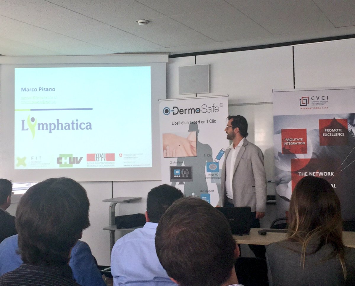 Innovaud's tweet photo. Multinationals & Startups #openinnovation @EPFL_Park | Marco Pisano presents #Lymphatica / Its solution addresses #Lymphadema cc @EPFL_en https://t.co/jBX2Nj32ic