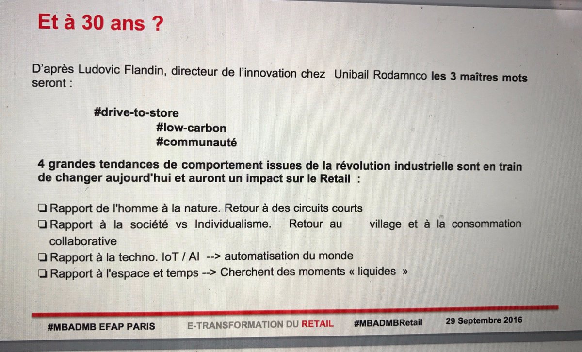 EtransfoRetail's tweet photo. Et le retail dans 30 ans?? #MBADMBRetail https://t.co/uA0p96r7aH