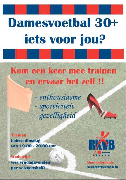rkvbbaexem's tweet photo. Damesvoetbal 30+ iets voor jou? Vrijblijvend meetrainen zonder verplichting? Dat kan! Meer info: secretaris@rkvb.nl. #baexem #rkvb https://t.co/WnKWSdBvGY