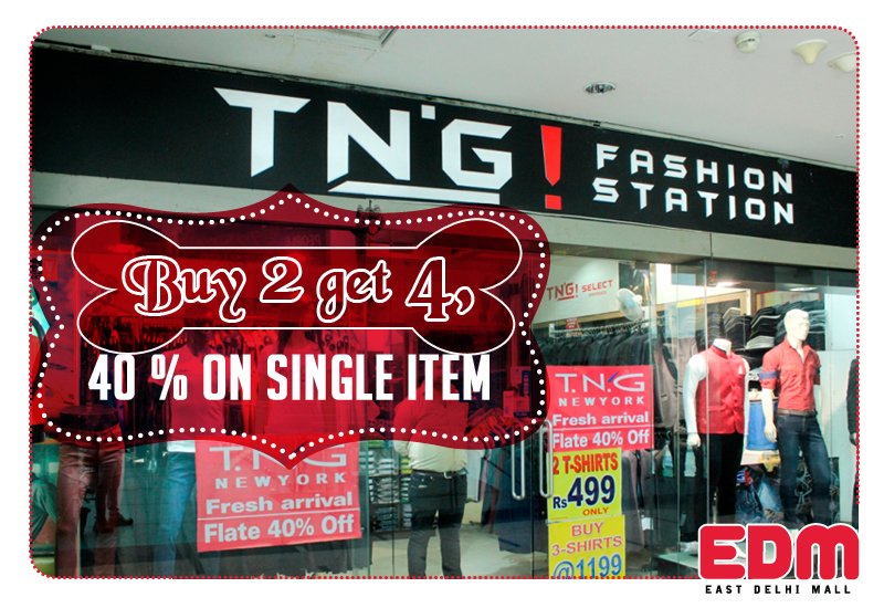 EastDelhiMall's tweet photo. Get Best Deals at T N G Fashion Station EDM Mall. #Buy2Get4 #EastDelhiMall #Ghaziabad https://t.co/MKIunuVgnt