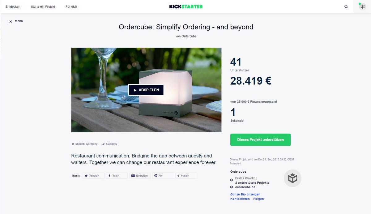 Done! The #Ordercube is now the first #B2B gadget to ever get funded on @kickstarter! #Final #Countdown #restaurant #innovation #incoming