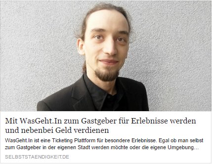 WasGeht.In (@wasgehtin) on Twitter photo Im Interview mit <a href="/StartupHilfe/">Selbststaendigkeit</a> über <a href="/wasgehtin/">WasGeht.In</a> #erlebnis #marktplatz dlvr.it/MM8SKv Im Interview mit <a href="/StartupHilfe/">Selbststaendigkeit</a> über <a href="/wasgehtin/">WasGeht.In</a> #erlebnis #marktplatz dlvr.it/MM8SKv