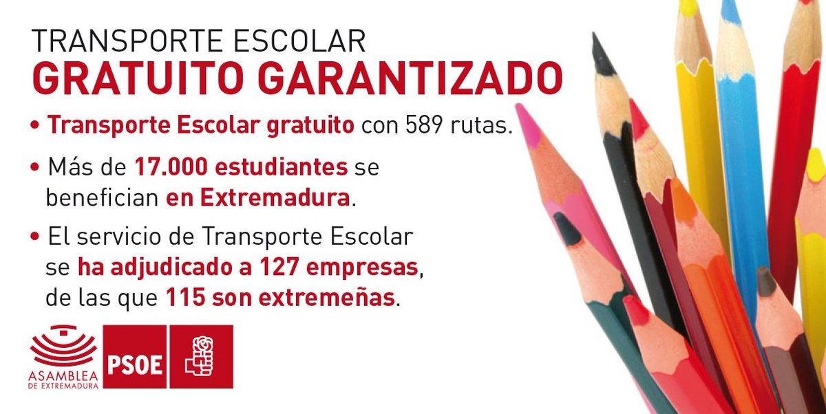 psoeex's tweet photo. Más de 17.000 estudiantes en Extremadura se benefician de un Transporte Escolar Gratuito Garantizado #InicioEscolar https://t.co/0O8dFlytco