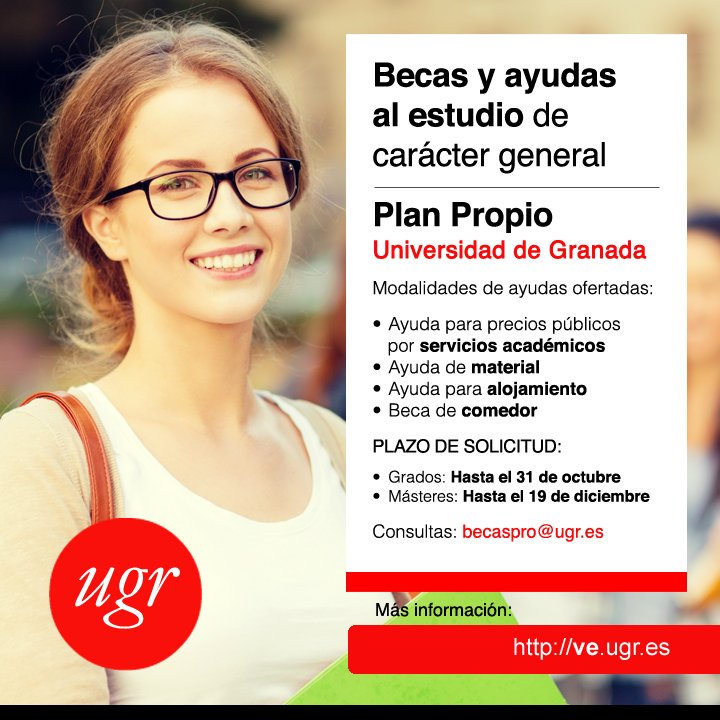 CanalUGR's tweet photo. Abierto plazo de solicitud Becas Propias para estudios de grado, licenciatura y másteres oficiales => https://t.co/6C6y1hnJ9T https://t.co/RP71OPkVvQ