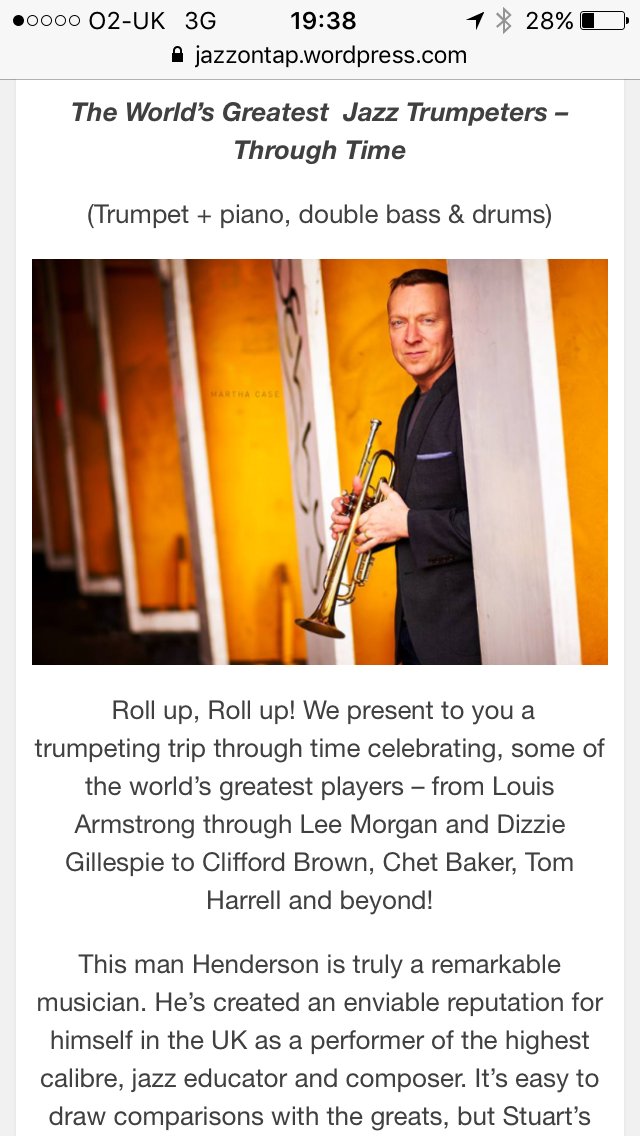 #BurtonUponTrent jazz lovers - especially those who love jazz trumpet - come hear Stu Henderson qtet 5th Oct + @Steppelli
