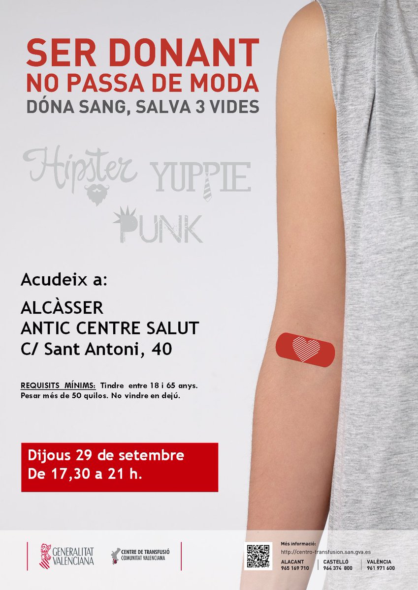 GVAdonasang's tweet photo. #Alcasser| No faltes hui dijous a la cita, la teua col·laboració #Salva3Vides. https://t.co/QDZUyXIrBj