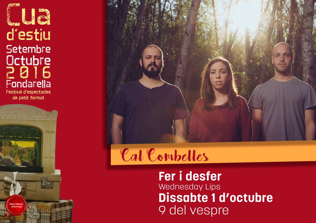 cuadestiu's tweet photo. Finalitzem la #cua2016 amb el concert de @wednesdaylips a Cal Combelles, el 1/10 a les 9 del vespre. https://t.co/FGHLvXvPbc
