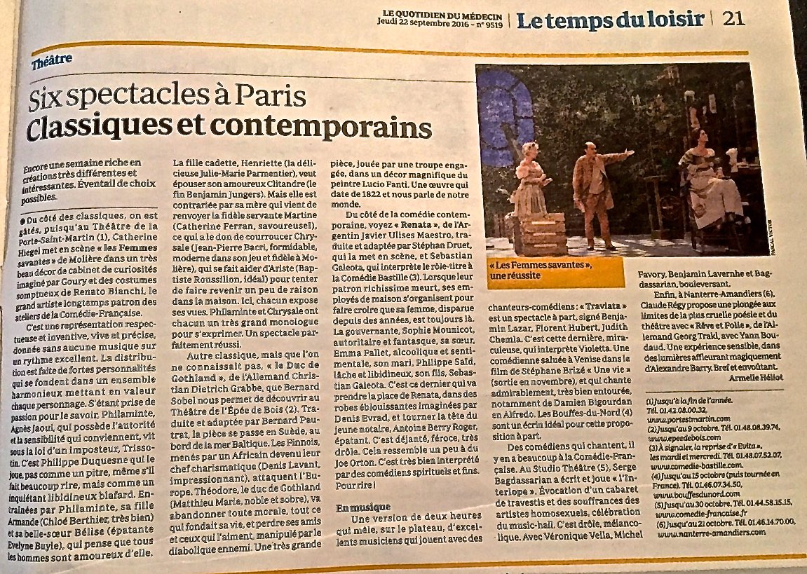 stephandruet's tweet photo. Encore un bel article sur RENATA à la Comédie Bastille!!! https://t.co/D98Hot8XQE
