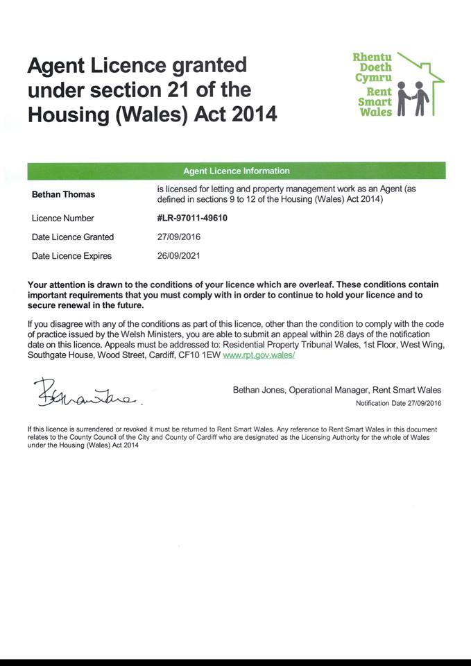 We are now fully accredited with Rent Smart Wales. All members of staff are fully trained, qualified and accredited.