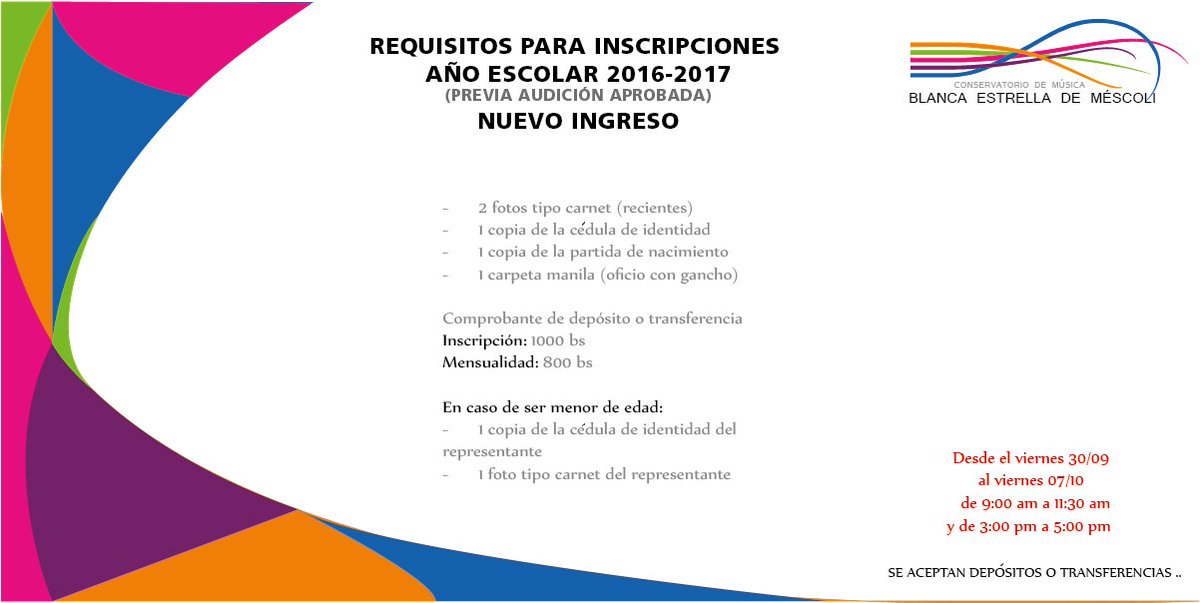 información nuevo ingreso (previa audición aprobada)