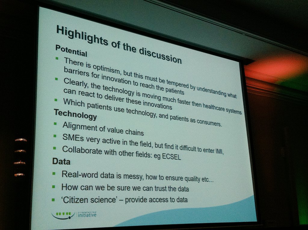 IHIEurope's tweet photo. IMI's Colm Carroll presents the outcomes of the #DigitalHealth workshop #IMISF2016 https://t.co/ZQUNM51BIv