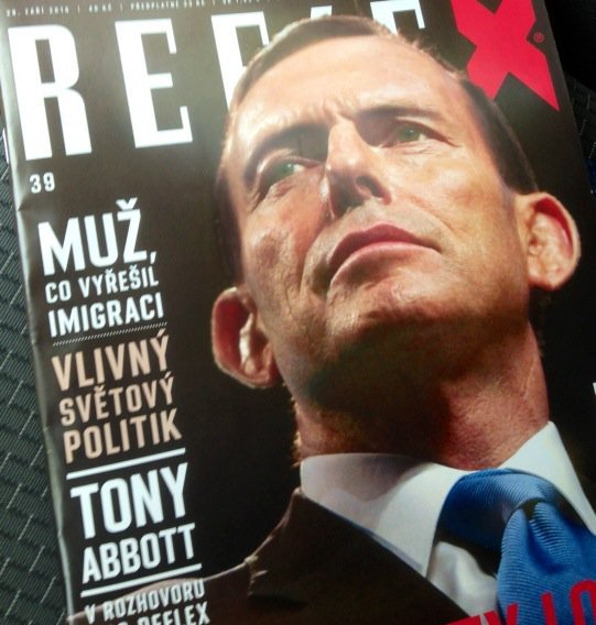 ECRparty's tweet photo. Today's Czech @Reflex_cz: @TonyAbbottMHR is "the man who solved the migration crisis - an influential world politician" #PragueConference https://t.co/HAH3n2S4o6
