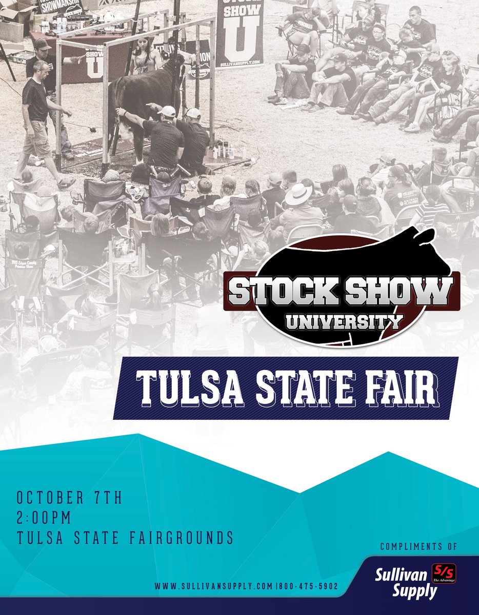 SullivanSupply's tweet photo. Join us at the Tulsa State Fair on October 7th for a Stock Show University clinic! #innovativeleader https://t.co/gq4RLPkUJH
