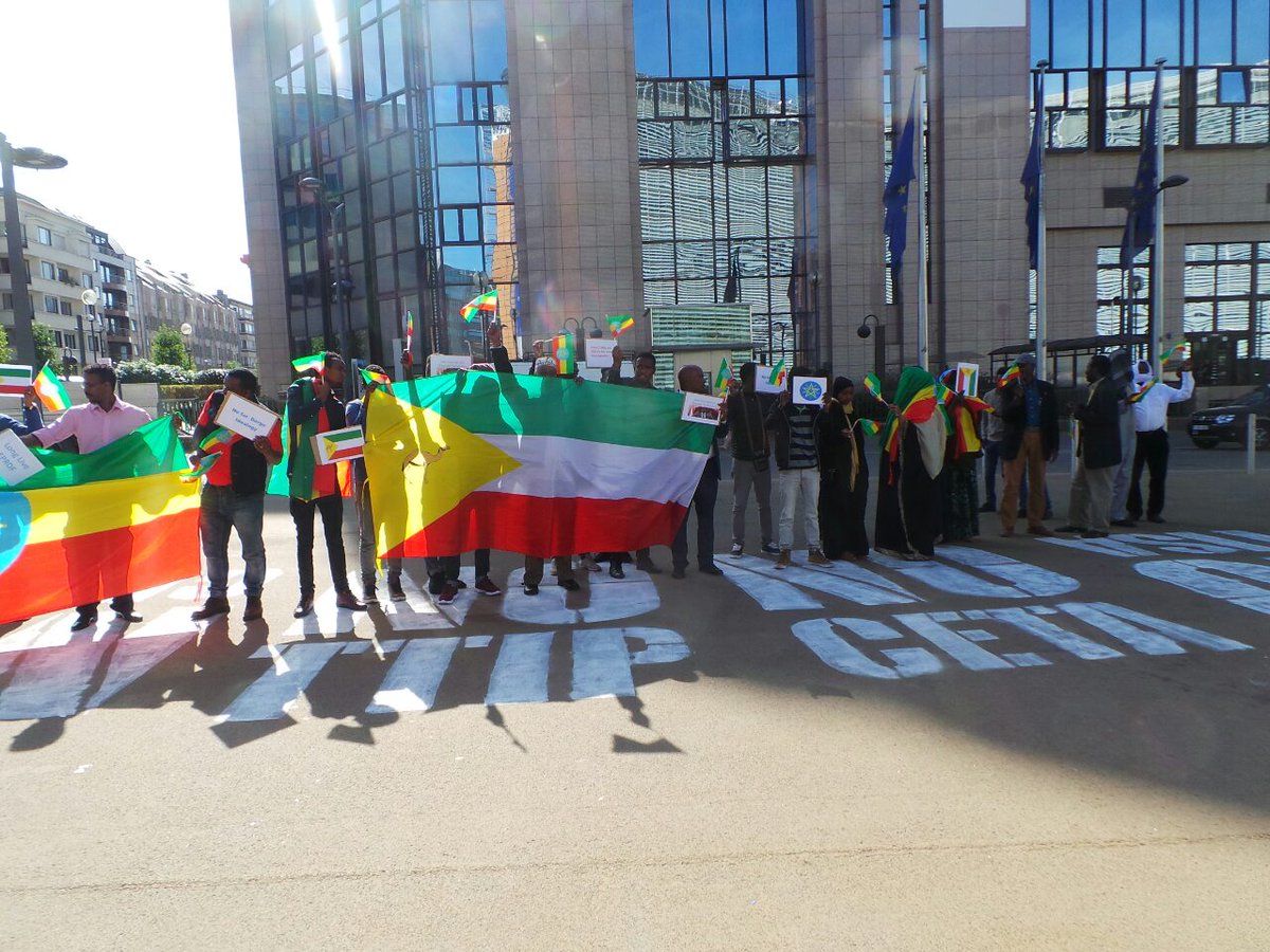 ETEmbassyBRU's tweet photo. Demonstration of Ethiopian Somali community in Brussels against Ginbot 7 &amp; ONLF, and in support of the Ethiopian Constitution and Federalism https://t.co/NLuiC4bMn1