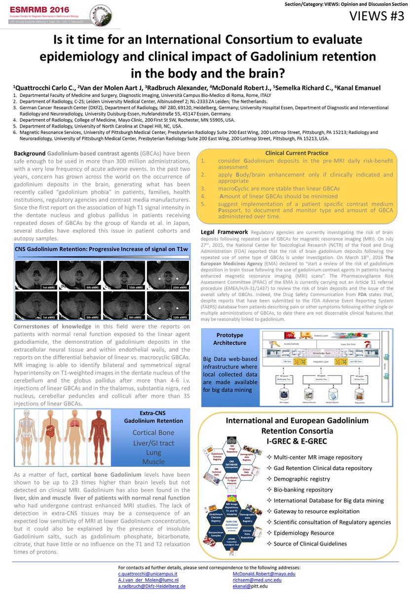CTenthousiast's tweet photo. Aart Van Der Molen @CTenthousiast
@MRIguy @carloqua Gado retention research needs BIG DATA. #Contrastsafety Poster #ESMRMB2016 @ESMRMB https://t.co/qyje8Ozcpg