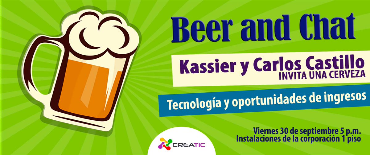 CdtCreatic's tweet photo. Viernes #Beerandchat con @KassierCO conozca otra forma de rentabilidad de tu emprendimiento #Emprendedores https://t.co/SyQS7tawE9 https://t.co/Y0naictZlJ