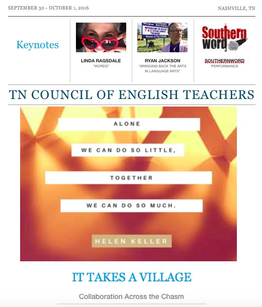 TCTEnglish's tweet photo. Check out this pretty program! Hope to see you tomorrow at #TCTE2016. Register today: https://t.co/Rel7jD3xT1 Students get in for $25! https://t.co/zvAYSn3rvk