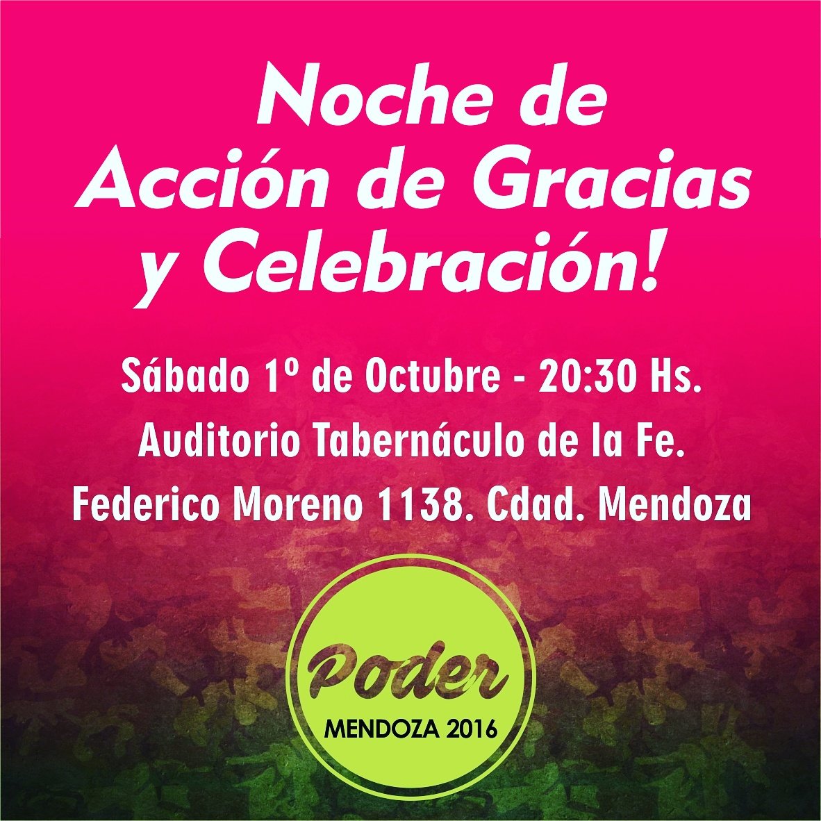 CongresoPoder's tweet photo. Te invitamos a participar de una Noche donde estaremos dando Gracias a Dios por todo lo vivido en #Poder2016 https://t.co/pYDbV8IU8P