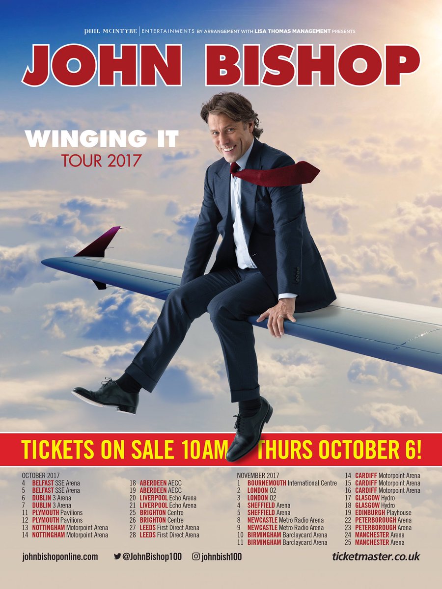 JohnBishop100's tweet photo. At last I can confirm I am going back in tour and I can't wait 😊 #wingingit #bishontour @😊 https://t.co/JSCxSQDVhm