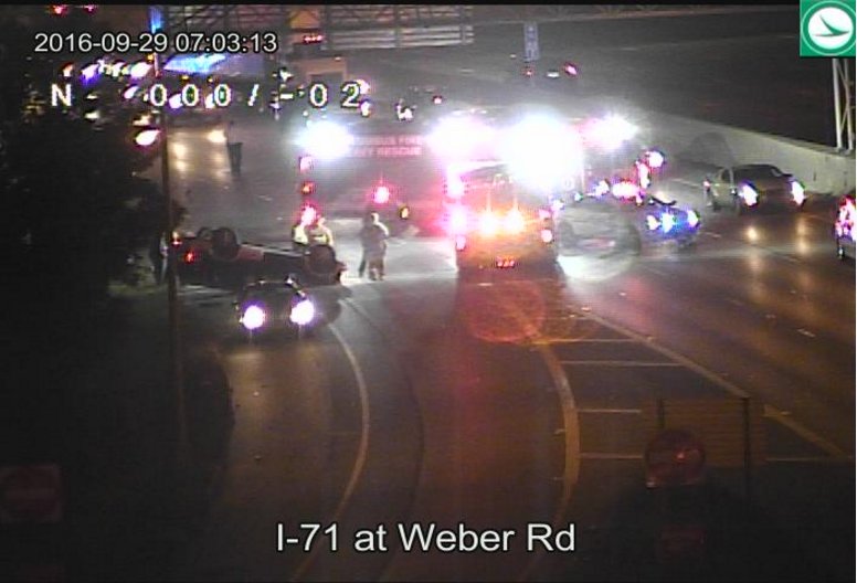 TRAFFIC ALERT Accident on I71 SB at er. A car has flipped over
