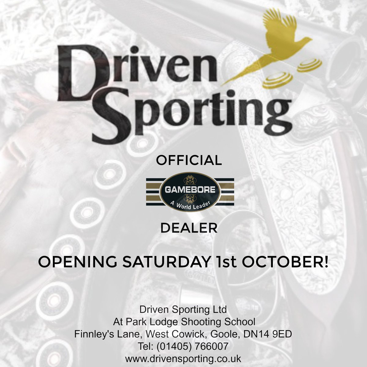 GameboreUK's tweet photo. The NEW gun shop at @parklodgeshoot will be open on Sundays! #DrivenSporting #Gamebore https://t.co/sWLDZW9tJY