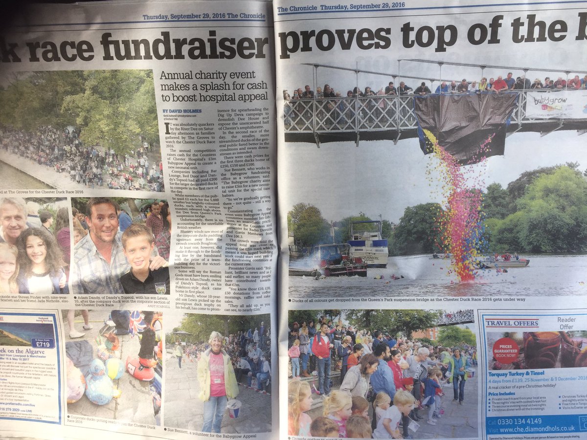AdamDandy's tweet photo. A quacking write up by @sherlock1968 in this wks @ChesterChron with great pics by @andyscargill supporting @COCHfundraising #DuckRace2016 https://t.co/GCDP7eGHfj