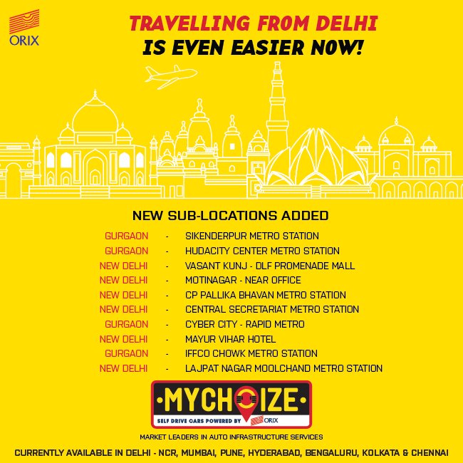 MyChoize_Cars's tweet photo. New hubs added in #Delhi! Getting wheels just got easier, just #PlanBookGo! https://t.co/7GSMI8rSq0