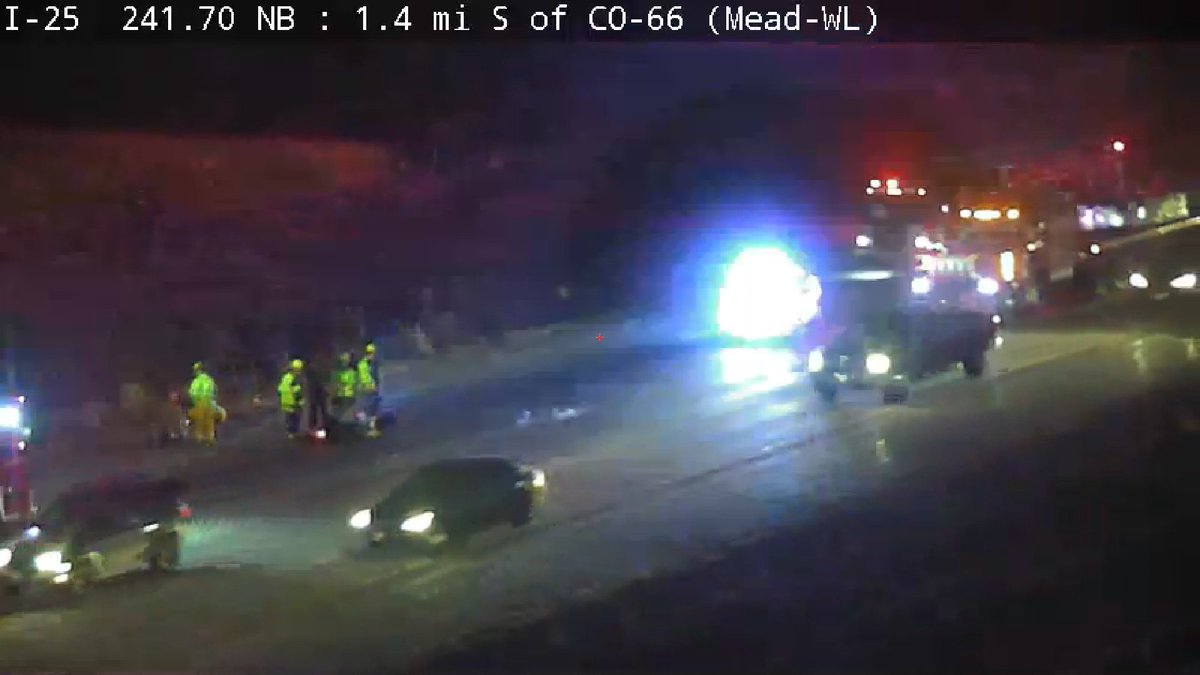 They are saying this might be a motorcycle vs deer/elk on SB 25 before Hwy 119. Right lane is still blocked.