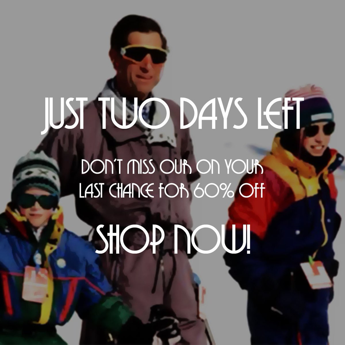 oosc_clothing's tweet photo. JUST TWO DAYS LEFT - UP TO 60% OFF! https://t.co/8OuAezhy4a
#ApresEveryday #OOSC #Sale #Bargain #EndOfSeason #SeasonKickOff #80sSki #Ski https://t.co/zKoF1pPaTJ