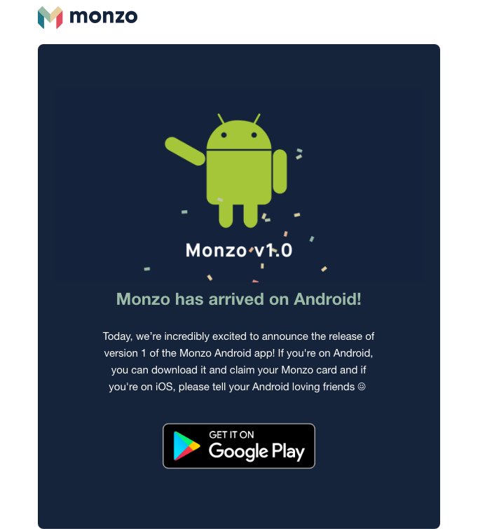 Congrats <a href="/monzo/">Monzo 🏦</a>! New name, new platform 🙌  #Android #fintech #monzo