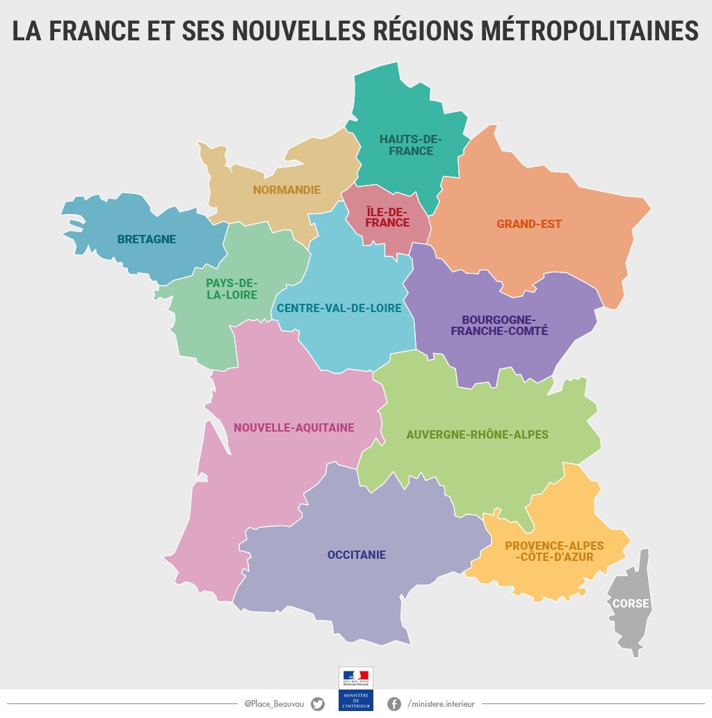 Region de france. Административно территориальное деление Франции карта. Карта Франции с регионами после 2016. Районы Франции на карте. Современные регионы Франции.