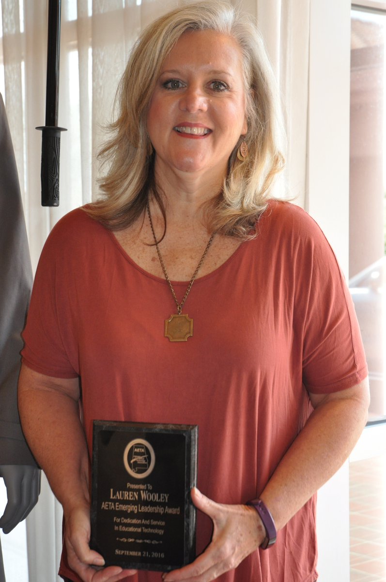 AETAssociation's tweet photo. The 2016 Emerging Leadership Award was presented to @L_Woolley of @Shelbyedk12alus at the closing session of the #AETA2016 Fall Symposium. https://t.co/jlT8EGyucM