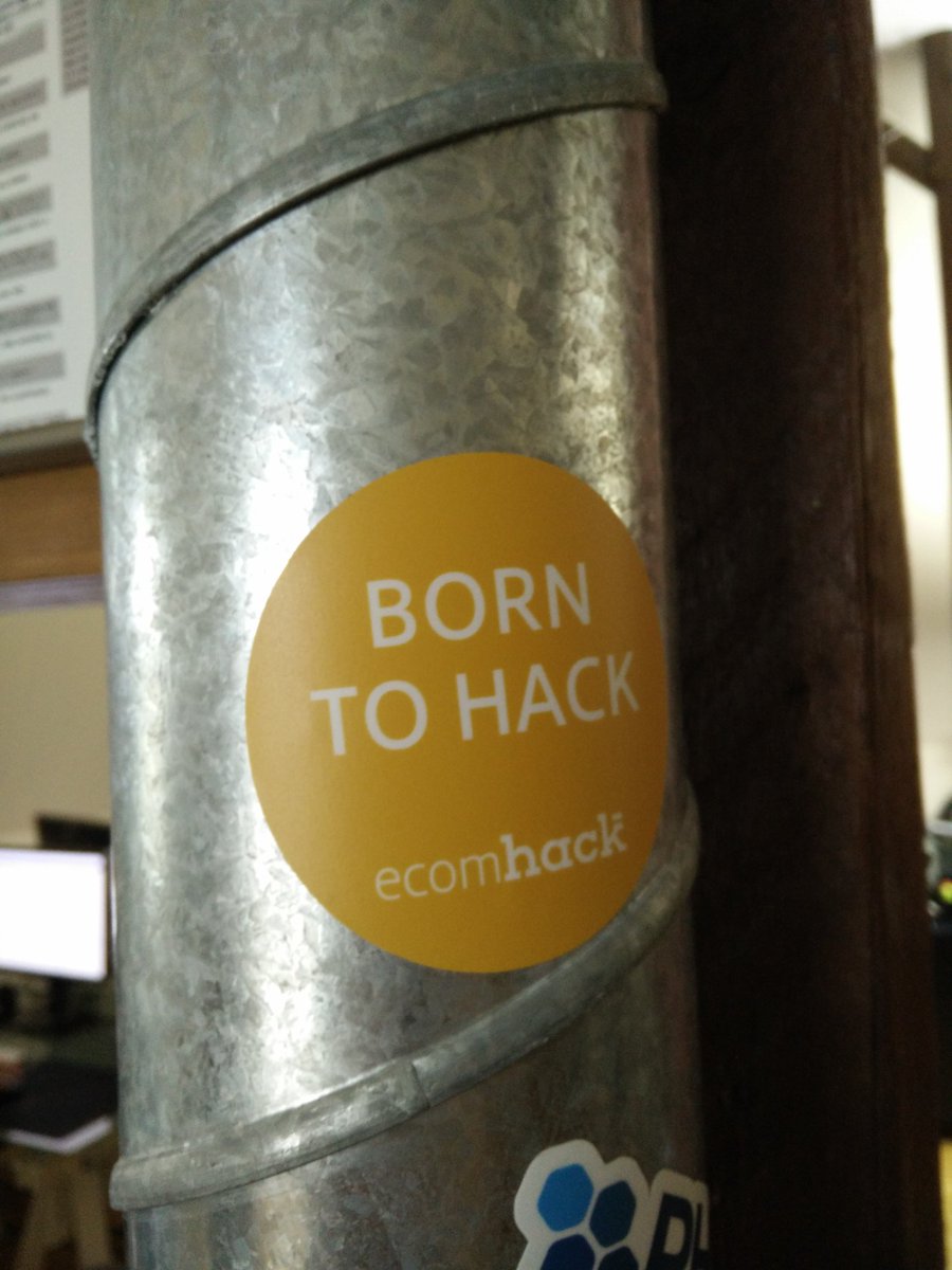 CodeMacher's tweet photo. Fresh from Berlin! Our senior developer Viktor has brought us some nice stickers for our #Stickerpipe #commercetools #ecomhack  [PB] https://t.co/iDskbwQ9kz