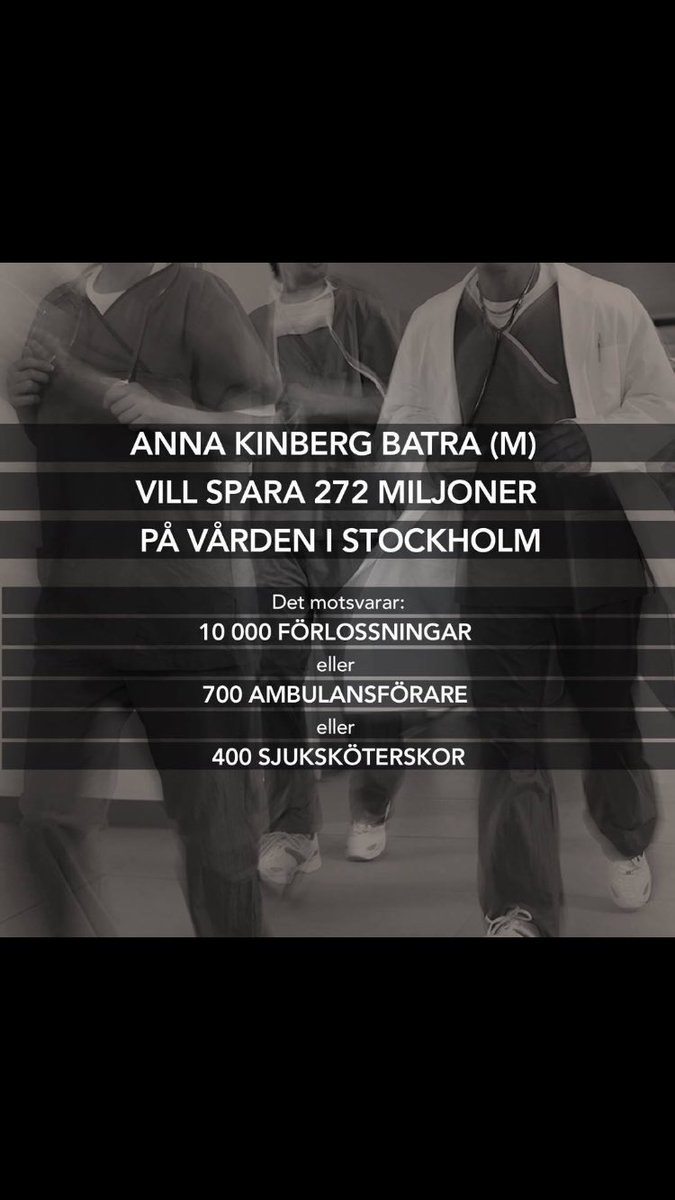 sthlmssossar's tweet photo. I sin skuggbudget föreslår @KinbergBatra en besparing på vården i Stockholm med 272 milj kr. Vad anser @ModeratSthlm om det? #sll #08pol https://t.co/zeSIHG9Ez5