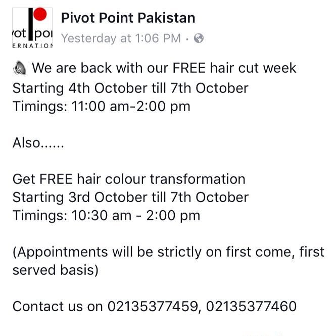 pakistandaily1's tweet photo. #PivotPoint Pakistan is back for another round of free haircuts and hair stylings!
#starlinkpr #pakistandaily @starlinkspr https://t.co/7ow7860wzS